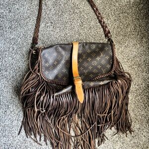 Vintage Boho Large Brown Fringe Crossbody Bag